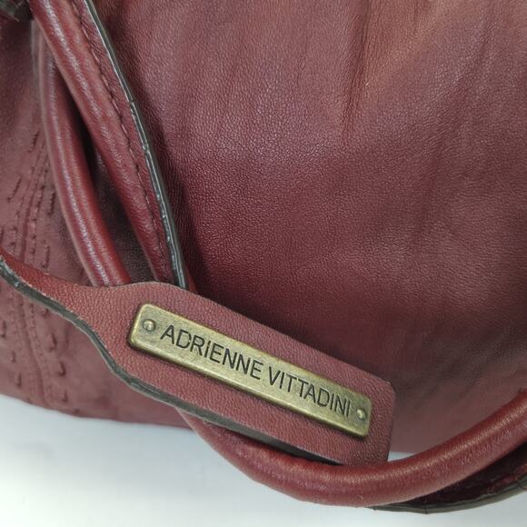 Adrienne Vittadini Hobo Bag Burgundy Leather Shoulder Slouchy Pocket Boho Y2K - Picture 6 of 14